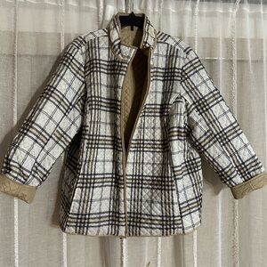 WeatherTamer Beige Reversible Quilted Jacket XL Plaid Side Solid Color. Pockets